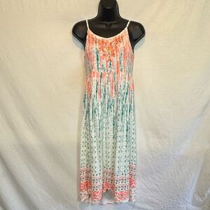 C-178‎ Girl’s Lucky Brand Orange Green & White Embroidered Sleeveless Maxi Dress